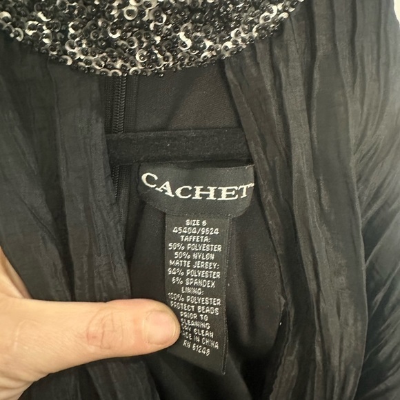 Cachet size 6 Black evening gown halter top with ruched body and sequin collar - Picture 3 of 4